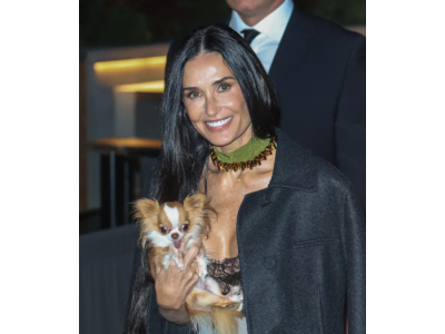 Demi Moore zachwyca w przezroczystej sukni na pokazie mody Gucci - oczywiście z chihuahua Pilafem